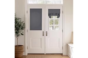 PONY DANCE Blackout French Door Curtain – W26 x L40 inch Thermal Insulated Short Privacy Shade for Patio/Front Door/Sidelights, No-Drill Tie-Up Design, Grey, 1PC