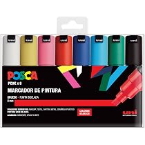 POSCA PC-8K Acryl-Stifte Set – 4 Fluoreszierende Farben, 8 Mm Keilspitze, Wasserbasiert, Für Viele Oberflächen