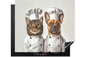KitchenYeah© Protection Plaque Induction 60x52 cm Protege Deco Cuisine Cache Protège De Cuisson Accessoires Chat - Chien - Cuisinier
