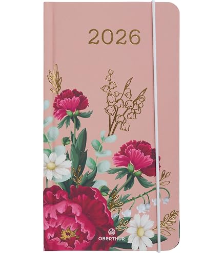 Agenda Semainier 2026 Oberthur 16x16 Cm Collection CELESTE - Couverture Fuschia, Janvier à Décembre