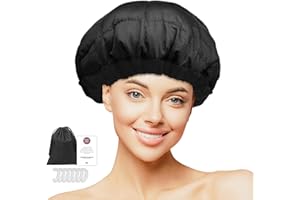 MQUPIN Bonnet Chauffant Cheveux Soin, Bonnet Chauffant Capillaires Profondément pour Tous Types de Soins, Casque Chauffant en Profondeurcoton en Microfibre, Chauffage par Micro-ondes(Noir)