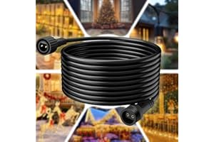 Joycome Conector Luces Navidad 2 Pines 10M/32.8Pies, IP65 Impermeable Cable de Extensión de Luces de Jardín, Alargador para Cortina de Luces, Red de Luces Navidad Exterior, Luces de Tira LED