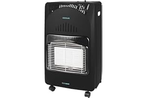 Cecotec Estufa de Gas Butano Plegable Ready Warm 4200 Slim Fold. 4200W, 3 Niveles de Potencia, Triple Sistema de Seguridad, Bombonas de Gas de hasta 15Kg, 4 Ruedas