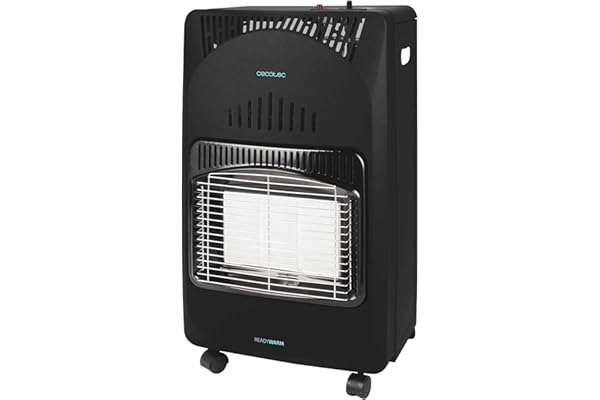 Cecotec Estufa de Gas Butano Plegable Ready Warm 4200 Slim Fold. 4200W, 3 Niveles de Potencia, Triple Sistema de Seguridad, Bombonas de Gas de hasta 15Kg, 4 Ruedas