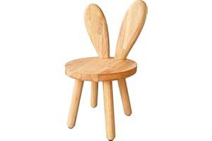 Yier Mei Solid Wood Stand Stool Customized Rabbit Ears Shaped Backrest Kids Small Chair,Round Wooden Childs Furniture for Eating, Reading and Playing(Wood Color)