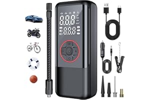 Kasakily Elektrische Luftpumpe Tragbare Fahrradpumpe 150PSI mit 7500mAh Akku Kompressor Klein Luftpumpe Elektrische Reifenpumpe mit Anzeige LED Licht für Auto Fahrrad Motorrad Bälle Als Powerbank