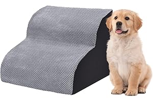THE FELLIE Fellie Dog Steps for Sofa and Bed - Portable 2-Step Ramp with Washable Cover, High-Density Foam, Non-Slip for Small Dogs and Cats, Grey, 40x39x31cm