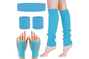 MUNSKT 4PCS Leg Warmers Fishnet Gloves Headband Wristbands Neon Set, 80s Women Fancy Dress Costume Accessories, 1980s Retro Theme Party Costumes