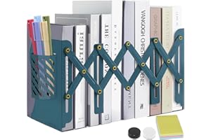 Verstellbar Buchstützen,DARUITE Bücherhalter für Regal,Buchständer Kinder mit Stifthalter,Adjustable Bookends Metall Bücherregal rutschfeste,Ablage Büromaterial für Büro Schule Bibliothek (Blau)