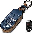 ZiHafate Leather Car Key Fob Cover, Suit for Keyless Control for Jeep Grand Cherokee Dodge Challenger Charger Dart Durango Journey Chrysler 200 300 Fiat etc (A Style, Blue)