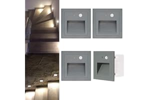 Arotelicht 4 × Lampa ścienna do montażu na zewnątrz, oświetlenie schodów, lampa ścienna z czujnikiem ruchu, kwadratowe oświetlenie schodów, oświetlenie schodów, aluminium, 230V 3W (ciepła biel）