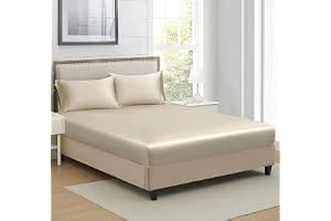 RD TREND Satin Fitted Solid Bedsheet King Size 78x72x10 Inch, Elastic Bedsheets for King Size Bed with 2 Pillow Covers-18x28 Inch (Beige), 400 TC