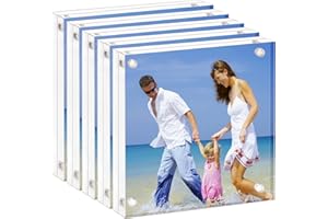 AMEITECH Marco de fotos acrílico de 10 x 10cm, marcos de fotos de acrílico de doble cara, marcos de fotos magnéticos sin marco de escritorio, paquete de 5