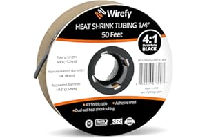 Wirefy Gaine Thermorétractable Etanche 6,4 mm - 4:1 Tube Thermoretractable à Double Paroi - Revêtement Adhésif - Gaine Thermo - Noire - Rouleau de 15 m
