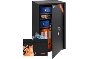 Brihard Business XXL Coffre-fort à Clé 73x40x36 cm avec Sac Ignifuge A4, Grand Coffre-fort de Bureau 102 L pour Documents A4 avec 3 Etagères Réglables, Coffre-fort à Clés pour Argent et Bijoux