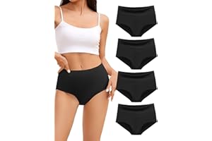 VOENXE Damska bawełniana bielizna z wysokim stanem, majtki damskie, wygodne, rozciągliwe, pełne pokrycie, oddychające majtki, 4 sztuki