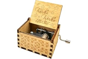 Micteney Twinkle Twinkle Little Star - Caja de música de madera tallada antigua con manivela