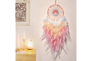 Hongyans Traumfänger mit LED Licht Handgefertigt Dreamcatcher mit Federn Böhmen Dekoration für Schlafzimmer Hochzeit Wandbehang Ornament Mädchen Kinder Geschenk