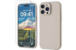 GOODVISH 3 in 1 für iPhone 16 Pro Hülle mit 2 Stück Schutzfolie, Liquid Silikon Handyhülle[Upgraded Kameraschutz]Soft Mikrofaserfutter Kratzfest stoßfeste Schutz Case für iPhone 16 Pro 6.3",StoneGrey