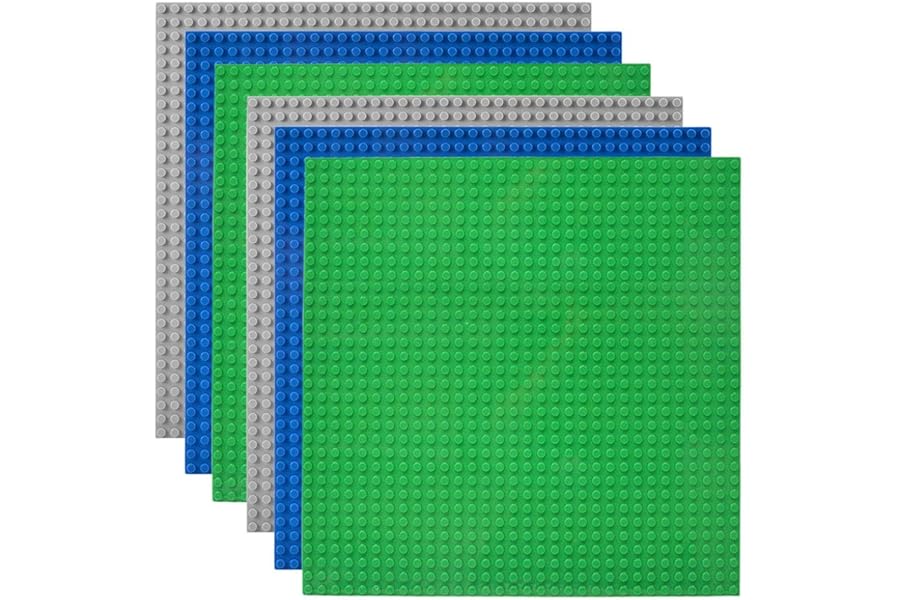 Lekebaby 6 Pack Classic Baseplates, 10"x10" Large Building Board Base Plates 100% Compatible with All Major Brands, For Kids Over Three Years Old,Green/Blue/Grey