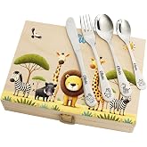 Personalised Children's Cutlery with Printed Case &ndash; Safari Motif &ndash; Gift for Birth, Birthday, Christening