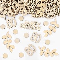 Coriandoli In Legno Per 80° Compleanno – 100 Pezzi Decorativi Grandi (1,5-6 Cm) Con Numeri, Palloncini, Stelle E Torte – ParPix - 3