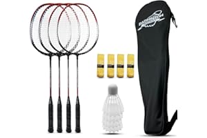Magicorange Set di 4 racchette da badminton per giochi all'aperto, tra cui 4 racchette, 4 volani, 4 nastri di ricambio per impugnatura e 1 borsa per il trasporto
