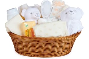 Baby Box Shop Geschenke Zur Babyparty Neutral - 18 Gender Reveal Geschenk, Unisex Baby Geschenkset - Baby Geschenk Junge oder Mädchen, Neugeborenen Geschenkset, Baby Geschenkkorb Unisex - Weiß