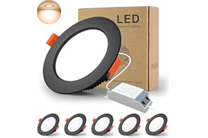 BAGZY Downlight Led Negro Techo Empotrable, 5x 12W Foco techo Redondo=100W (1000 LM) 3000K (Luz Blanco Cálido), IP44,Recorte 110-130mm, AC 220-240V,Foco de Techo Ultraplano para Dormitorio,Baño,Cocina