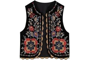 FAIRUO Women Vintage Sequins Flower Embroidery Vest Jacket Ladies National Style Patchwork Casual Velvet WaistCoat Tops