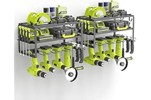 WELDUN Paquete de 2 organizadores de herramientas eléctricas, soporte de taladro para 4 herramientas eléctricas, estante de 3 capas con estante lateral