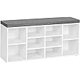 VASAGLE Shoe Bench with Cushion, Storage Bench with Padded Seat, Entryway Bench with 10 Compartments, for Bedroom, 11.8 x 40.9 x 18.9 Inches, Cloud White and Dove Gray ULHS10WT