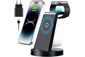 KLIHD Stacja ładująca iPhone 3 w 1, szybka bezprzewodowa ładowarka do Apple – bezprzewodowa ładowarka do iPhone 16 15 14 13 12 11 Pro SE X XS XR 8 & Apple Watch 9 8 7 6 SE 5 4 3 2 Air Pods Pro z adapterem