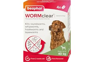 Beaphar - WORMclear® Tablets for Dogs up to 40kg - 4 Tablets - Kills All Common UK Intestinal Worms (Roundworms & Tapeworms) 