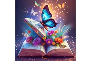 EOBROMD Diamond Painting Kit Completo Mariposas, Flores Pintura de Diamante Adultos Niños, Libros Punto de Cruz Diamante, Cuadro Diamante Art Rhinestones Bordado para Decoración Hogar 30x30cm