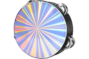 Flexzion Wood Church Tambourine Instrument - 6 Inch Reflective Hand Drums for Kids and Adults, Single Row Metal for Church, Parties, & Musical Events