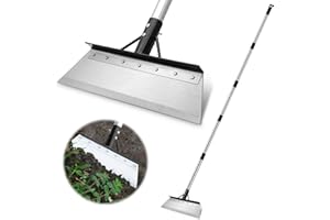 BOODPET Multi-purpose garden cleaning shovel with adjustable five-section handle and gloves, heavy-duty steel flat shovel, 38cm wide blade, suitable for gardening, snow removal and soil clearing (200cm)