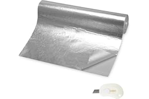 ORCHIDEEKNC Natte de protection thermique aluminisée, barrière thermique, 30 x 500 cm, dos autocollant, isolation en fibre de verre en aluminium, couverture thermique, bouclier thermique pratique pour la ligne de