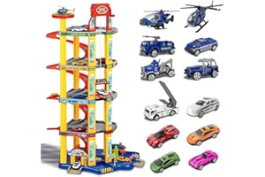 Xwin Sportseries Spiral Parking Garage Toy Set for Kids, 5-Story Parking Lot Playset Preschool Car Games Toys Die Cast Cars for Kids Vehicle Playsets Race Car Ramp Track Toy for 5 6 7 Year Old