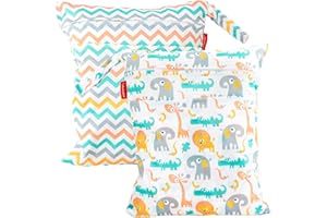 HOMYBABY® Bolsa Impermeable de Tela [2pcs] - Organizador de pañales o Ropa guardería y Colegio - Neceser Viaje, Playa, Piscina, Deporte - Bolsa pañales de Tela para Bebe - Bolsa merienda (Set A, L)