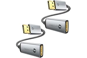 WARRKY Adaptador Displayport a HDMI (4K UHD, 2K 60Hz, 1080P@120Hz) DP a HDMI 1.4 [Unidireccional, Carcasa de Aluminio, Trenzado de Nylon] Compatible para Lenovo, DELL, HP, PC, proyector, TV-2 Paquetes