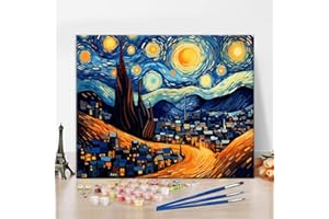 TISHIRON Paint by Starry Night Number Sky and Full Moon Over the Town Paint by Numbers for Adults Abstract Style Adult Paint by Numbers Kits on Canvas DIY Paint by Numbers for Adults Beginner 16x20inch