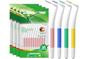 Annauiy Cepillo Interdental Angular 90°en Forma de L-Mixto 40- para Hueco de 0,6/0,7/0,8/1,0-1,2MM,para Limpieza de Dientes, Aparatos Dentales y Aparatos
