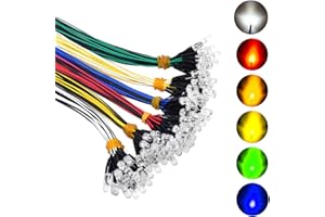 DEDC 120 Luces Diodo LED 5 mm Precableadas 12 V para Manualidades, Diodos Emisores Luz LED Precableados Ultra Brillantes, Modelos Electrónicos, kits Componentes Luces LED Ferroviarias (6 Colores)