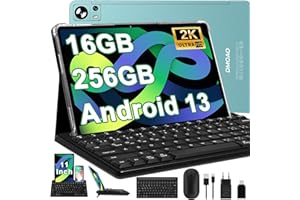 DMOAO Tablet 11 Pulgadas Android 13 con Triple Cámara(13MP+5MP+2MP), 2K FHD Tablet con IPS 2000 * 1200, 16GB RAM 256GB ROM(1TB Ampliable), 5G Wi-Fi, 2.0 Ghz, BT 5.0, 8600 mAh, Tablet con Teclado, Verde