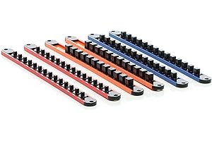 XPOtool 6x Rangement porte douille pour 80 pièces – 350 x 28 x 24 mm – orientable 360° – Rack support organisateur de douilles en ABS – Organsieur pour 1/2", 1/4" et 3/8" – Atelier, bricolage