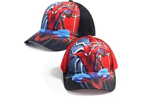 HMLTD 2 Pièces Spider Casquette Enfant Garcon, Chapeaux de Soleil, Spider Casquette de Baseball, Adjustable Casquette Protection UV pour Garçons Filles Plein Air, Sports Casquette pour Enfants (Rouge+Noir)
