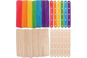 SUPVOX 100 unids Depresores de Madera Lengüetas de Madera Craft Palos Palos de Madera para Manualidades de Bricolaje Diseños creativos con Agujero (Colorido y Color de la Naturaleza)