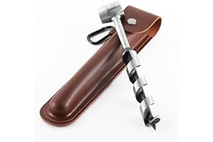 Kosibate Bushcraft Gear, Hand Auger Wrench for Easy Wood Drilling - Settlers Wrench and Bushcraft Tools Perfect for Camping and Woodworking Tasks-Scotch Eye Wood Drill with Leather Case Brown.