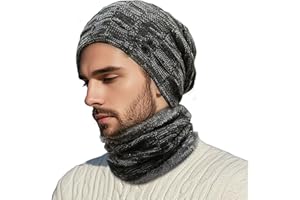 CUEMOON Męska czapka zimowa, zestaw szalików, szaro-czarna, imitacja kaszmiru, czapka beanie, czapka z dzianiny, dla mężczyzn i kobiet, czarny i szary, Mütze 23*25cm